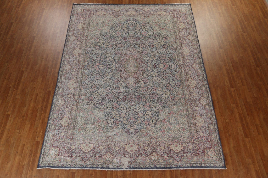 Antique Floral Kerman Persian Wool Rug 10x13