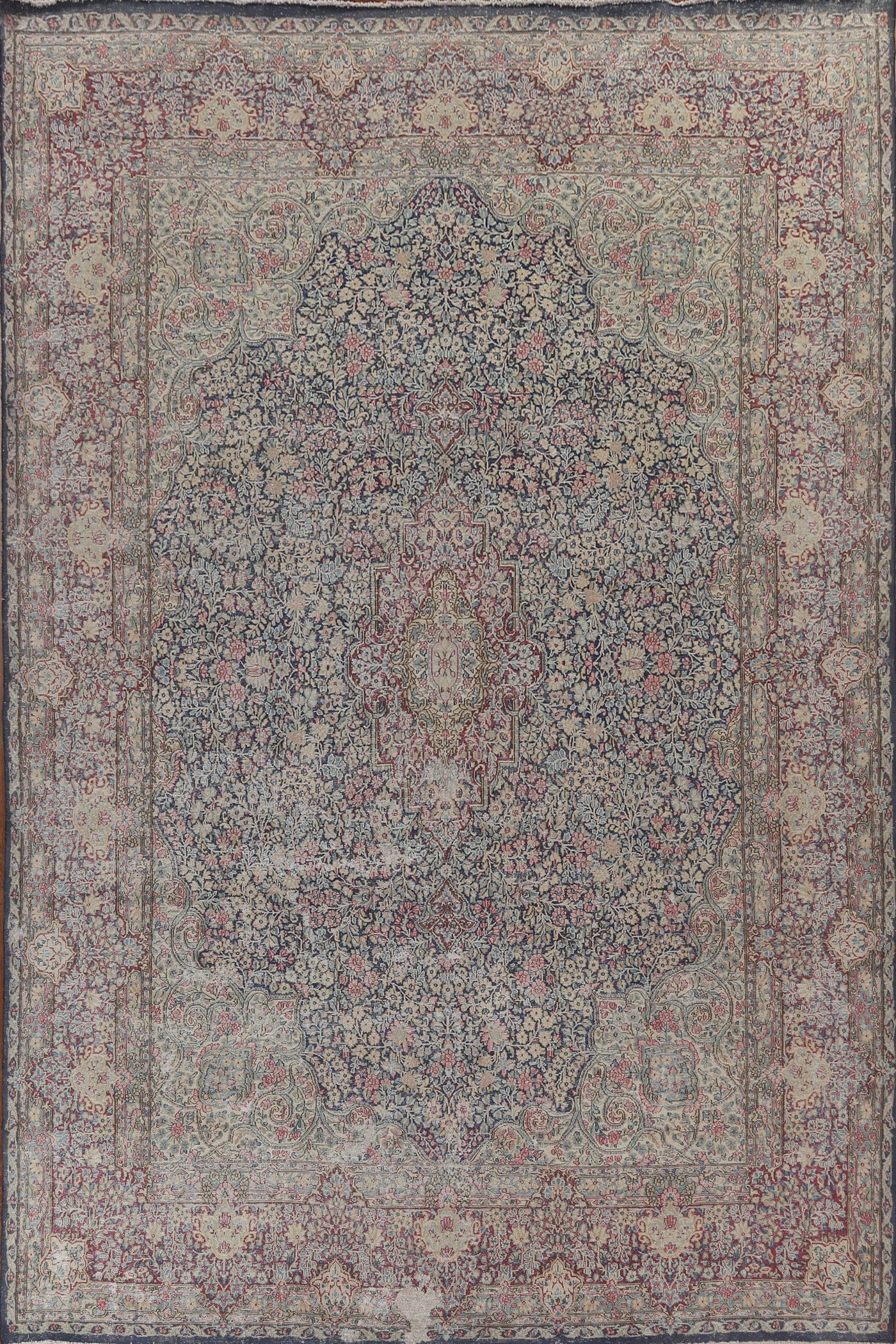 Antique Floral Kerman Persian Wool Rug 10x13