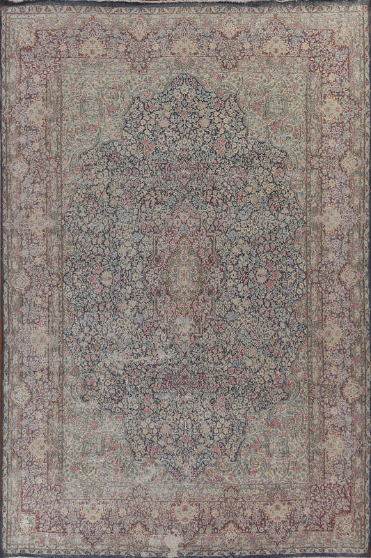 Antique Floral Kerman Persian Wool Rug 10x13