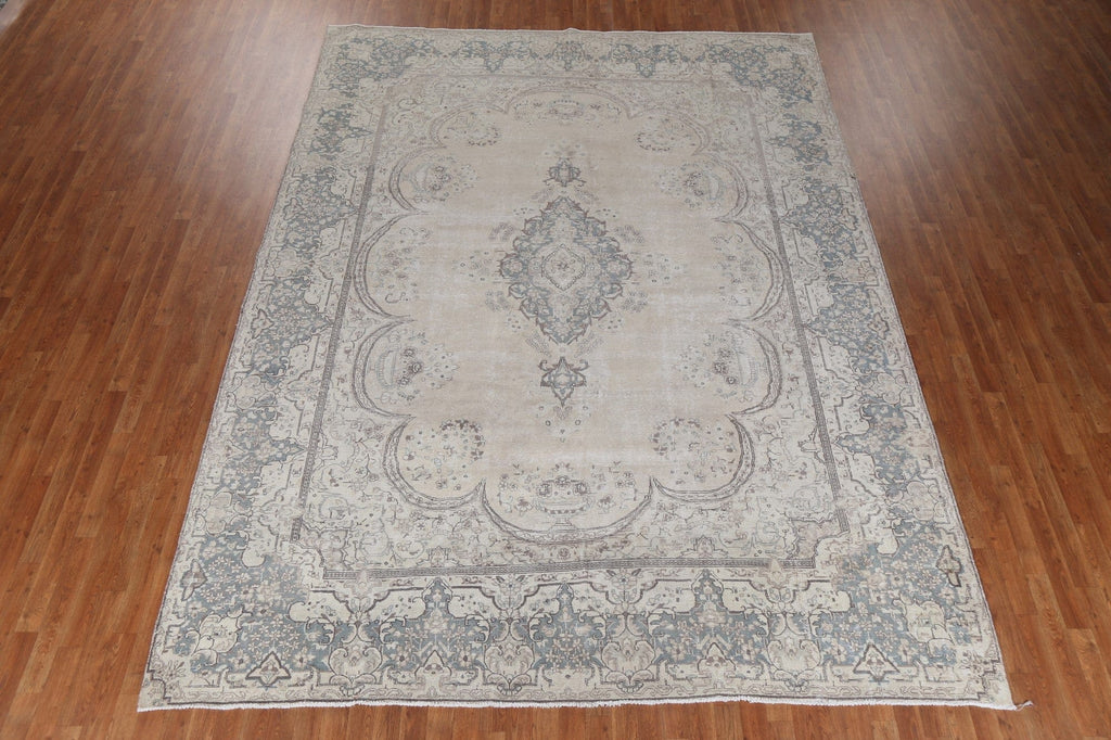 Distressed Wool Kerman Persian Rug 9x13