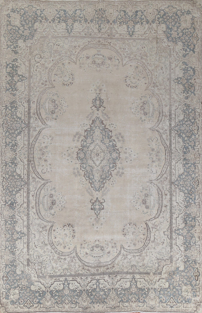 Distressed Wool Kerman Persian Rug 9x13