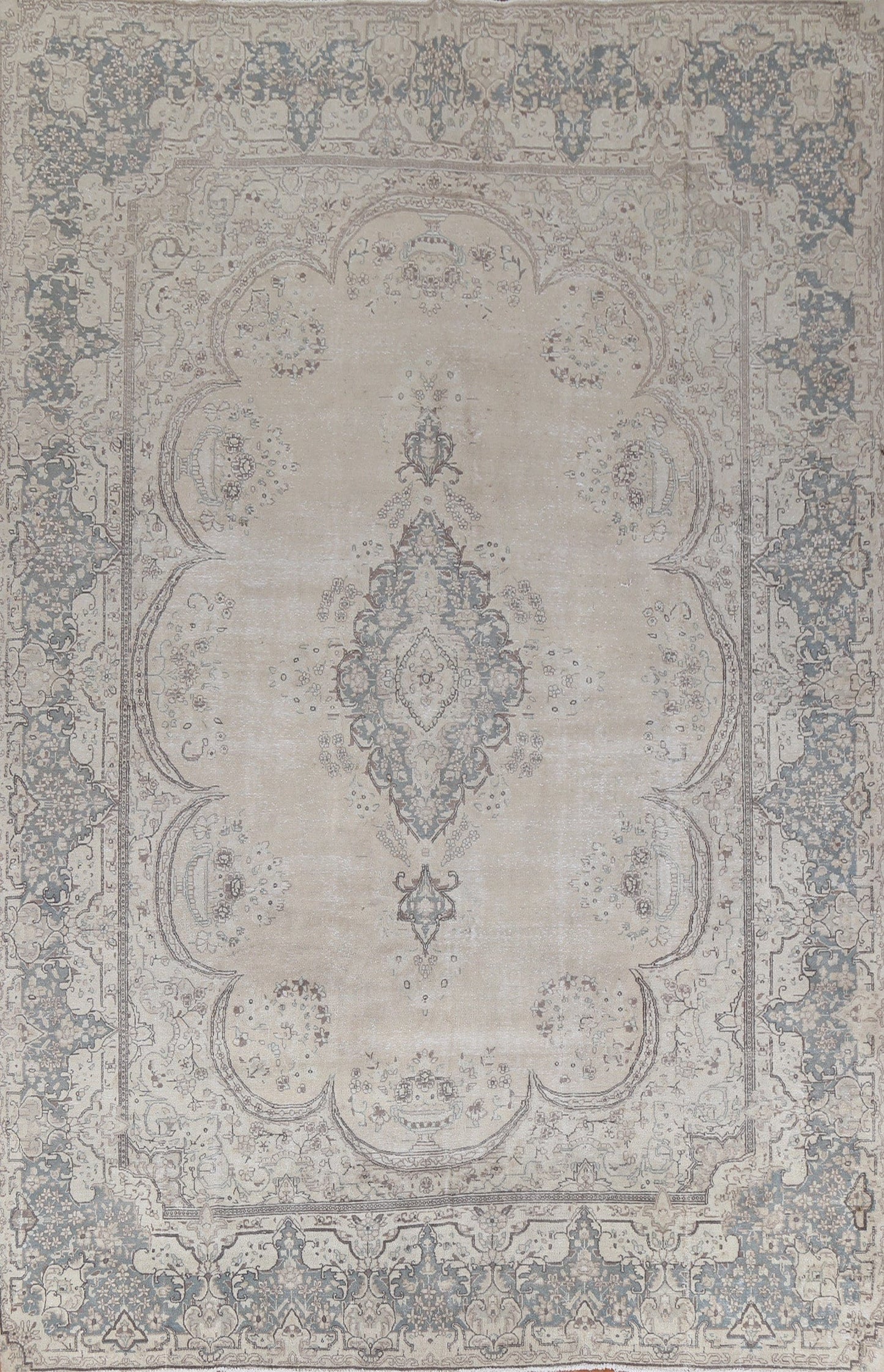 Distressed Wool Kerman Persian Rug 9x13