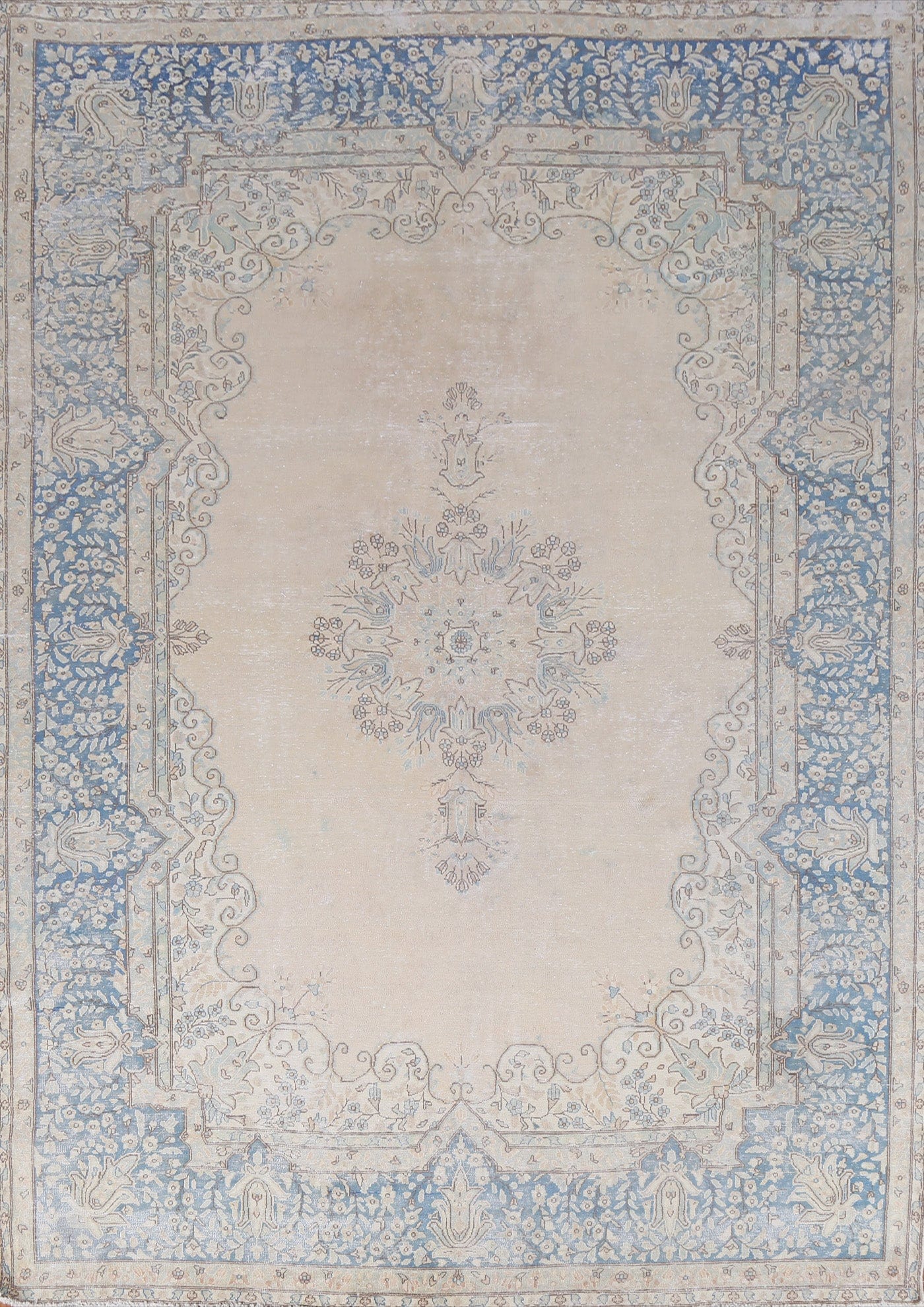 Distressed Wool Kerman Persian Rug 7x10