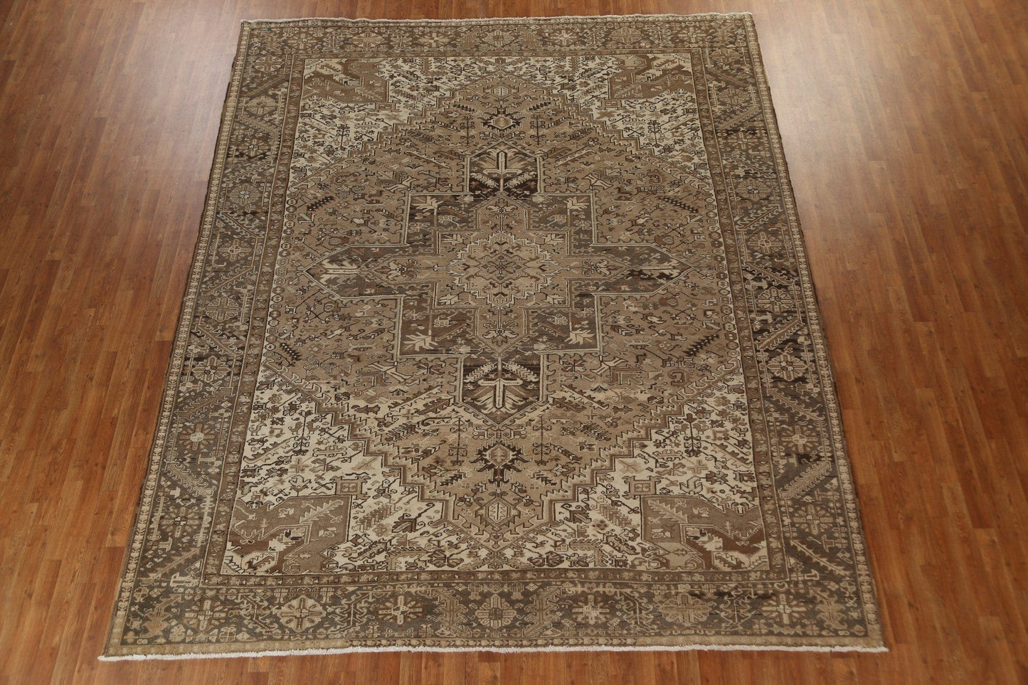 Brown Geometric Wool Heriz Persian Area Rug 10x12