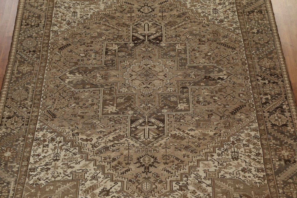 Brown Geometric Wool Heriz Persian Area Rug 10x12