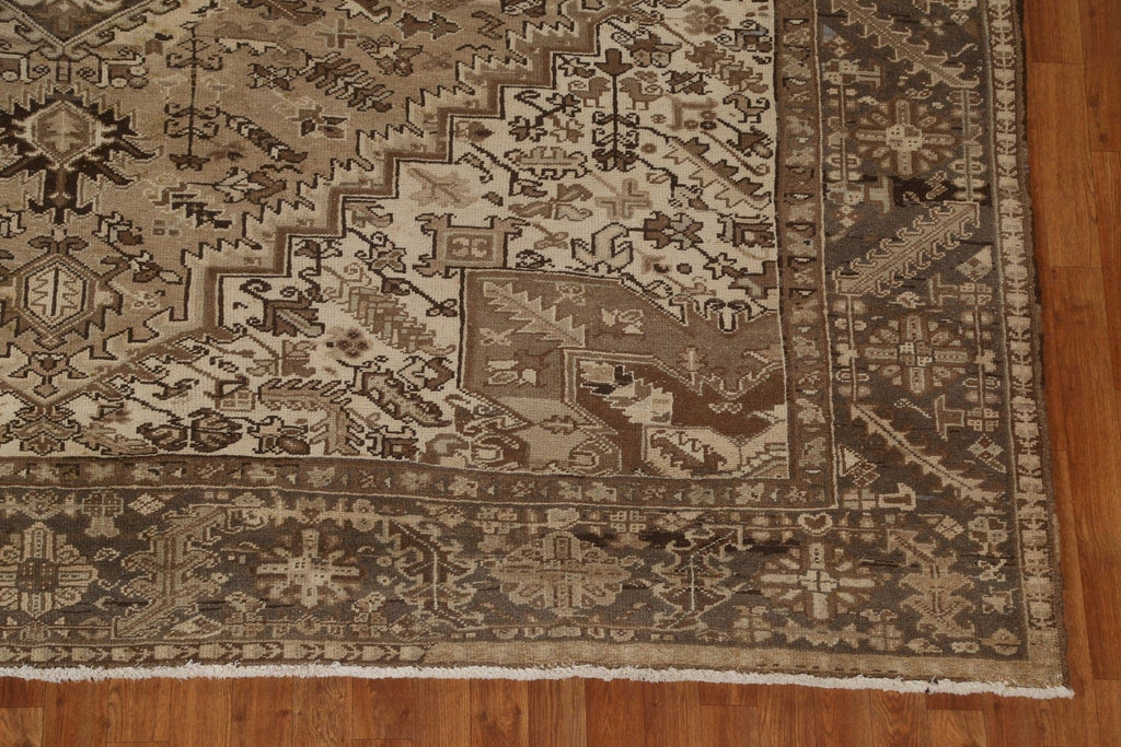 Brown Geometric Wool Heriz Persian Area Rug 10x12