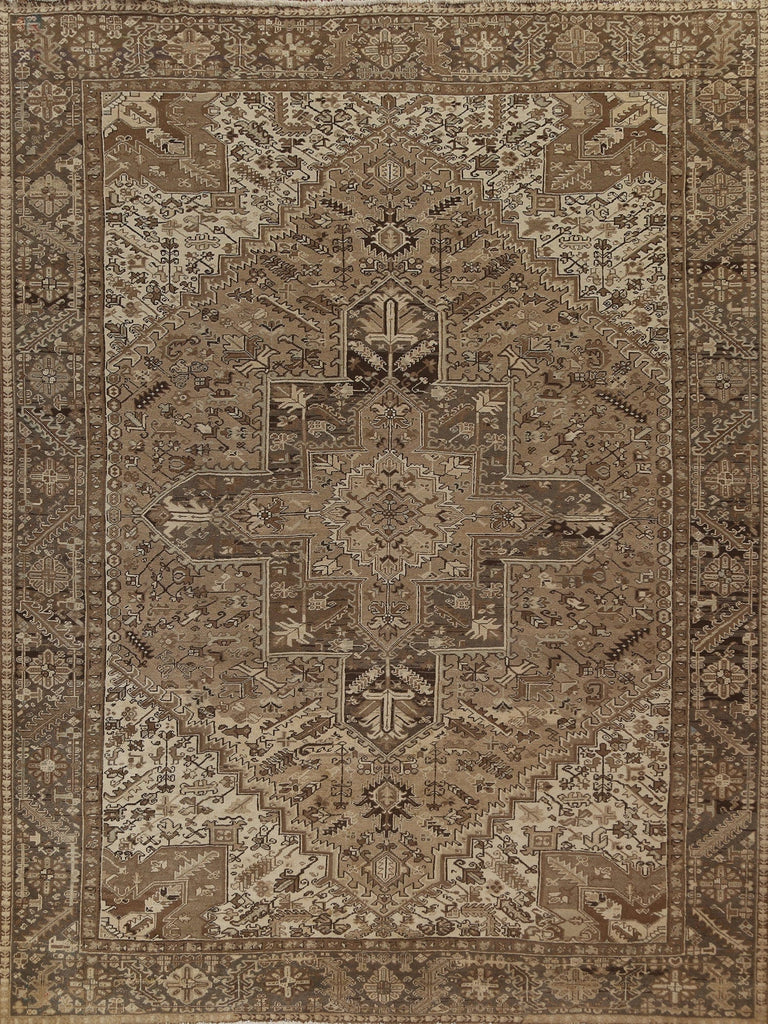 Brown Geometric Wool Heriz Persian Area Rug 10x12