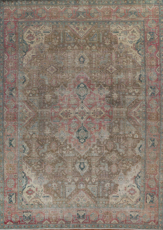 Vintage Geometric Wool Tabriz Persian Rug 10x13