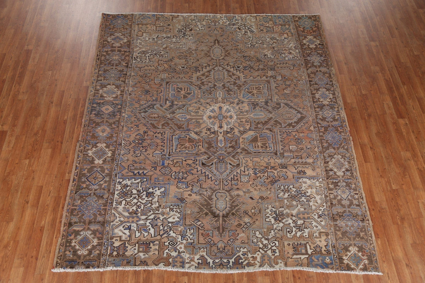 Vintage Geometric Heriz Persian Area Rug 8x9