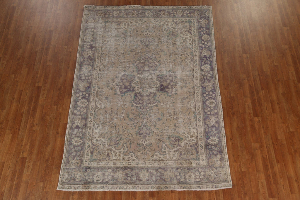 Distressed Floral Tabriz Persian Wool Rug 6x9