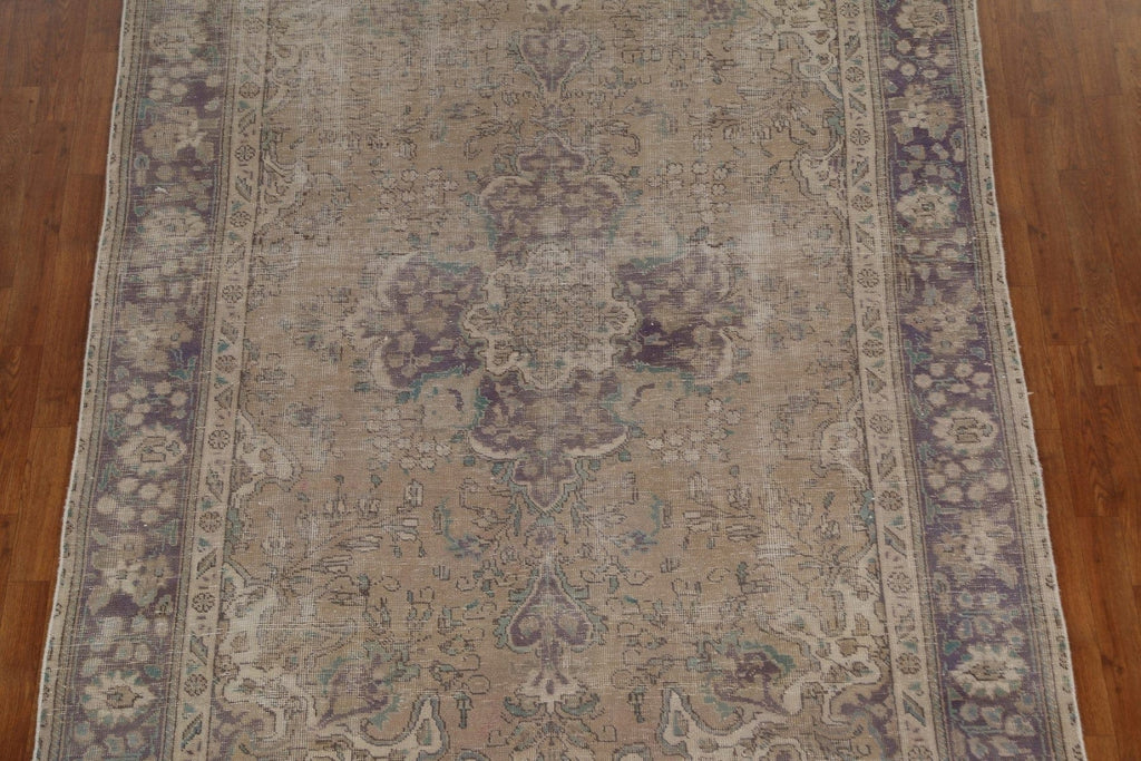 Distressed Floral Tabriz Persian Wool Rug 6x9