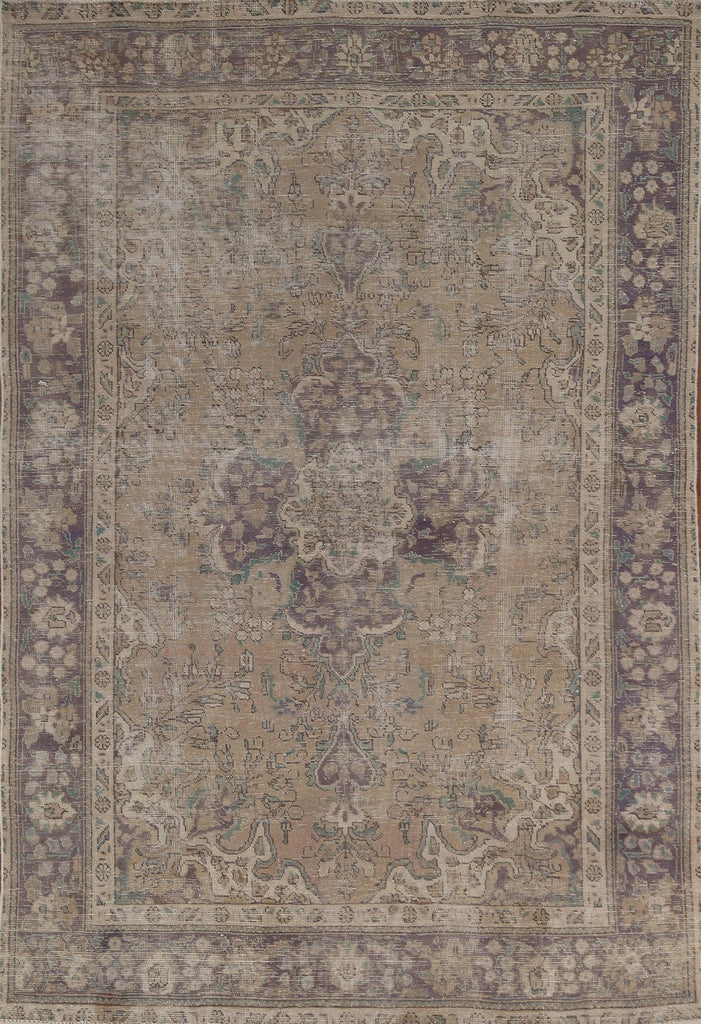 Distressed Floral Tabriz Persian Wool Rug 6x9