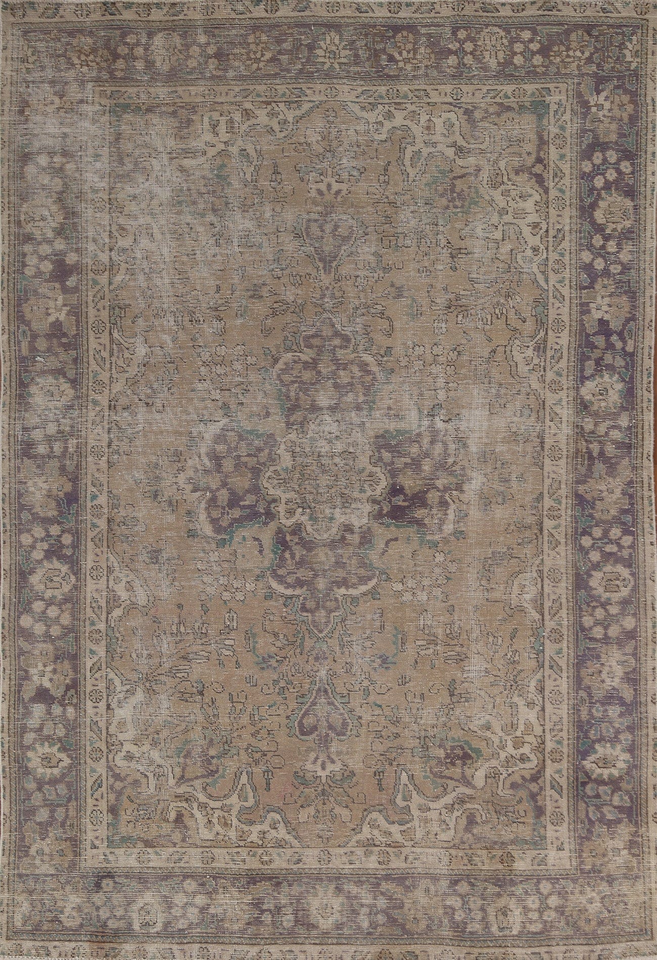 Distressed Floral Tabriz Persian Wool Rug 6x9