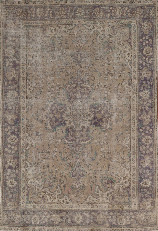 Distressed Floral Tabriz Persian Wool Rug 6x9