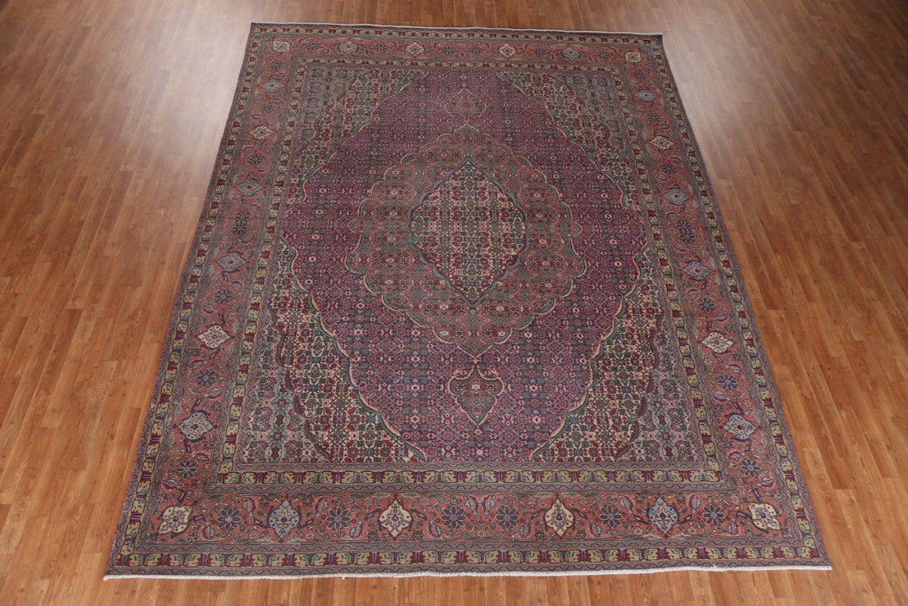 Vintage Geometric Tabriz Persian Wool Rug 10x13