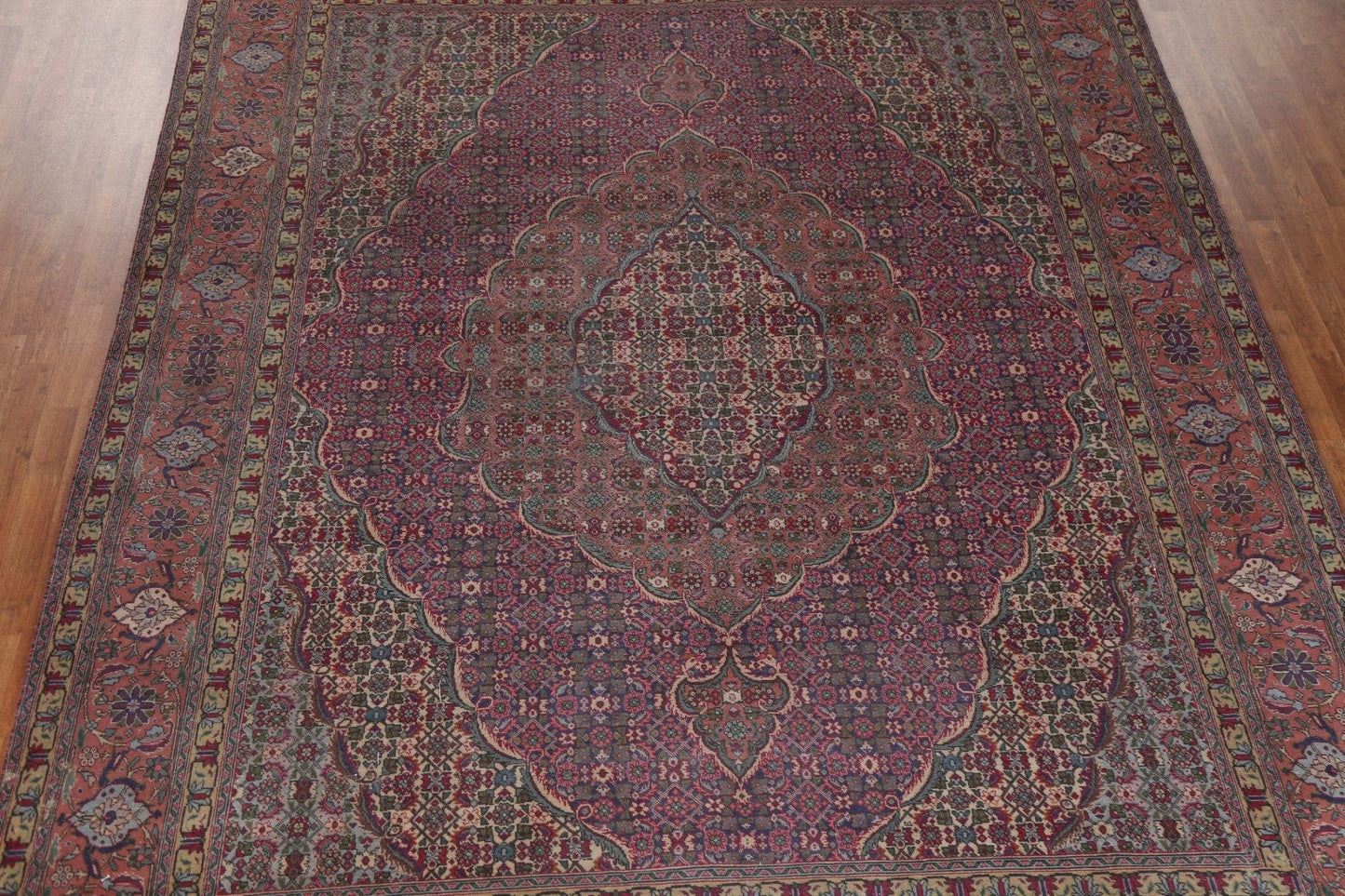 Vintage Geometric Tabriz Persian Wool Rug 10x13