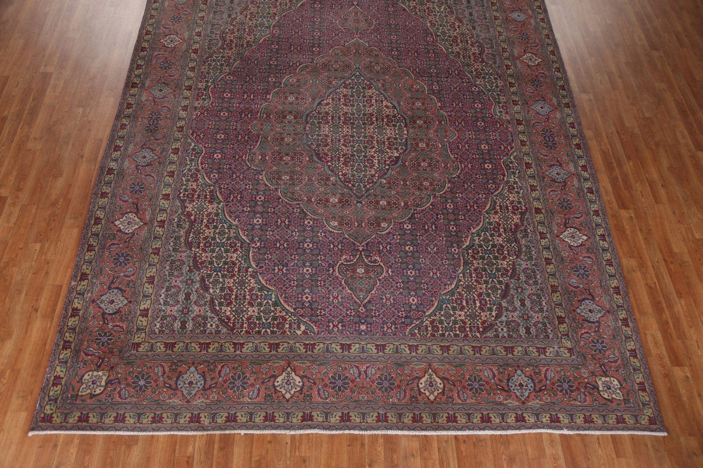 Vintage Geometric Tabriz Persian Wool Rug 10x13