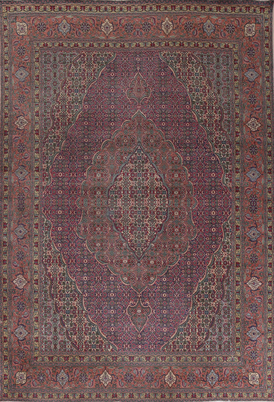 Vintage Geometric Tabriz Persian Wool Rug 10x13