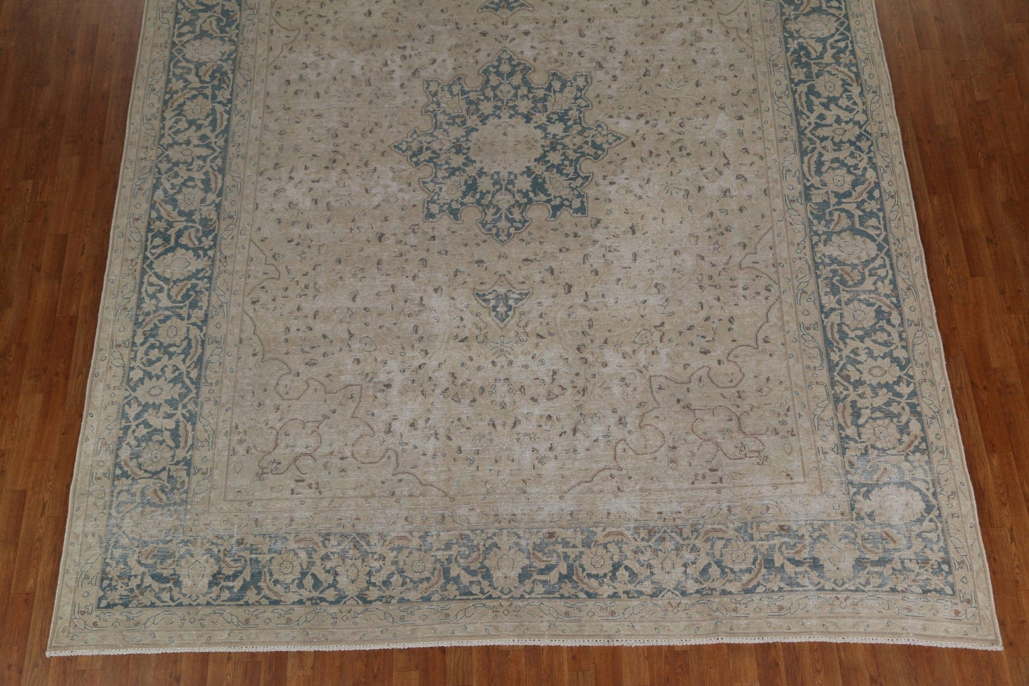 Distressed Wool Floral Kerman Persian Area Rug 10x13