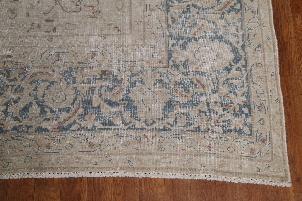 Distressed Wool Floral Kerman Persian Area Rug 10x13