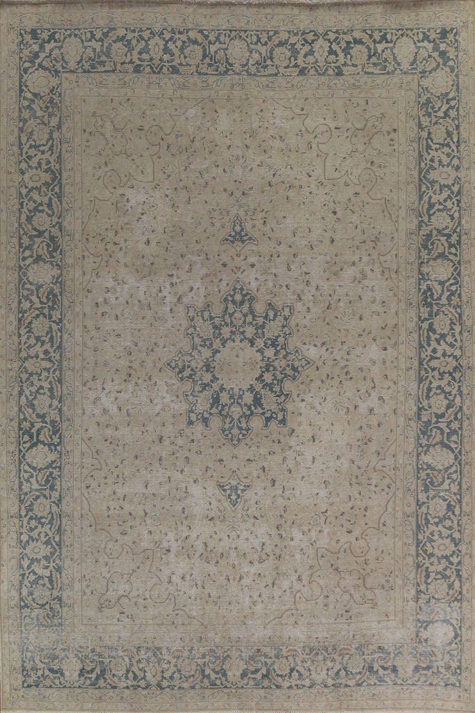 Distressed Wool Floral Kerman Persian Area Rug 10x13