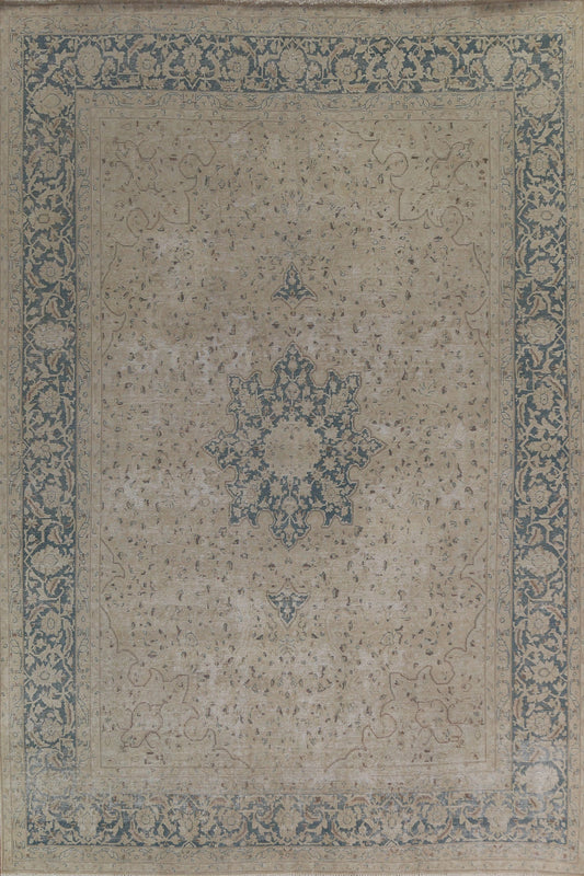 Distressed Wool Floral Kerman Persian Area Rug 10x13