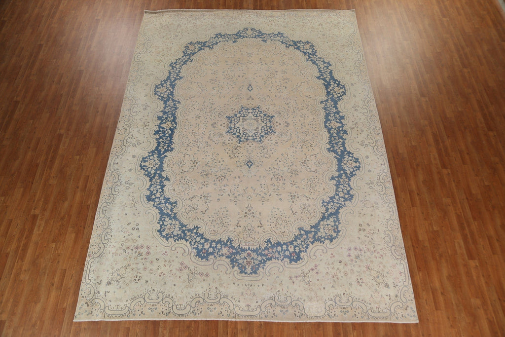 Distressed Wool Kerman Persian Rug 10x14