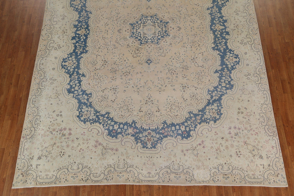 Distressed Wool Kerman Persian Rug 10x14