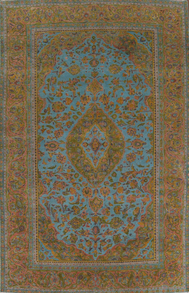 Distressed Over-Dyed Tabriz Persian Area Rug 7x11