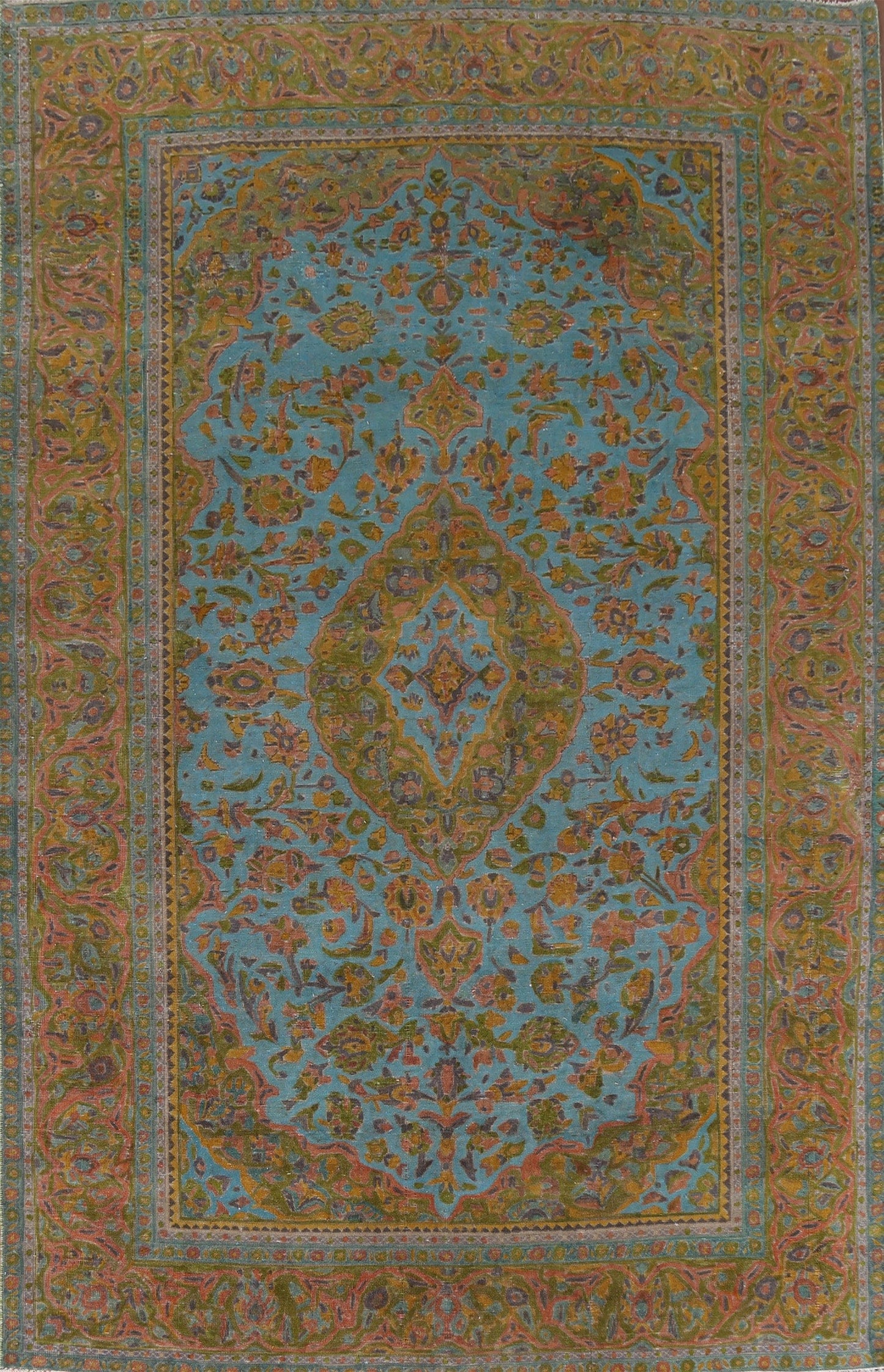 Distressed Over-Dyed Tabriz Persian Area Rug 7x11