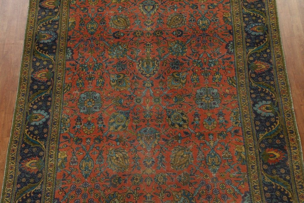 Floral Distressed Over-Dyed Tabriz Persian Wool Rug 8x11