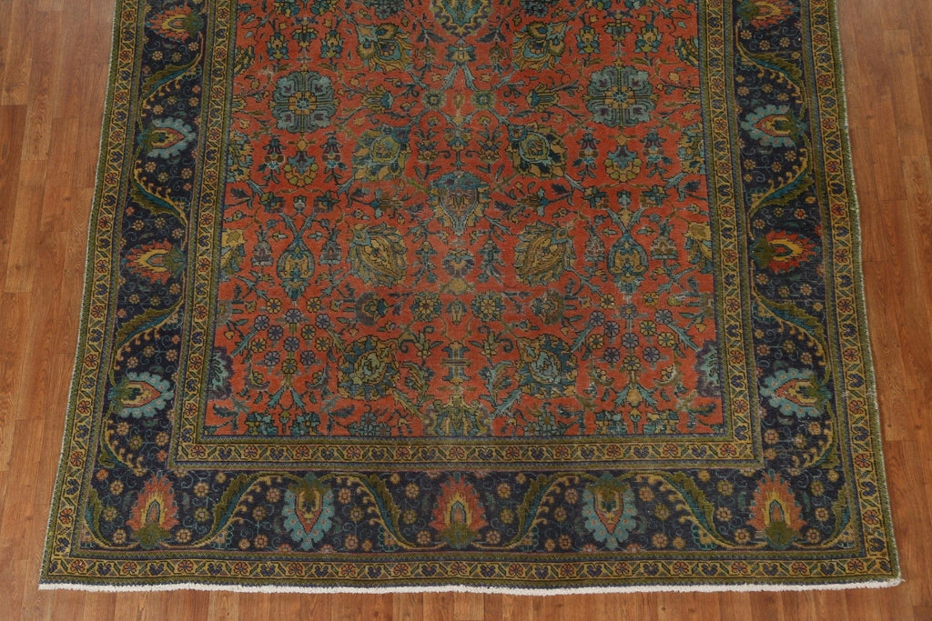 Floral Distressed Over-Dyed Tabriz Persian Wool Rug 8x11