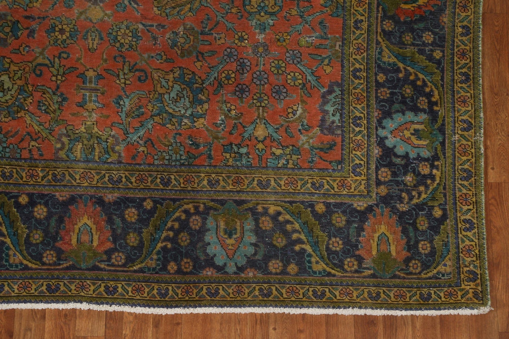 Floral Distressed Over-Dyed Tabriz Persian Wool Rug 8x11