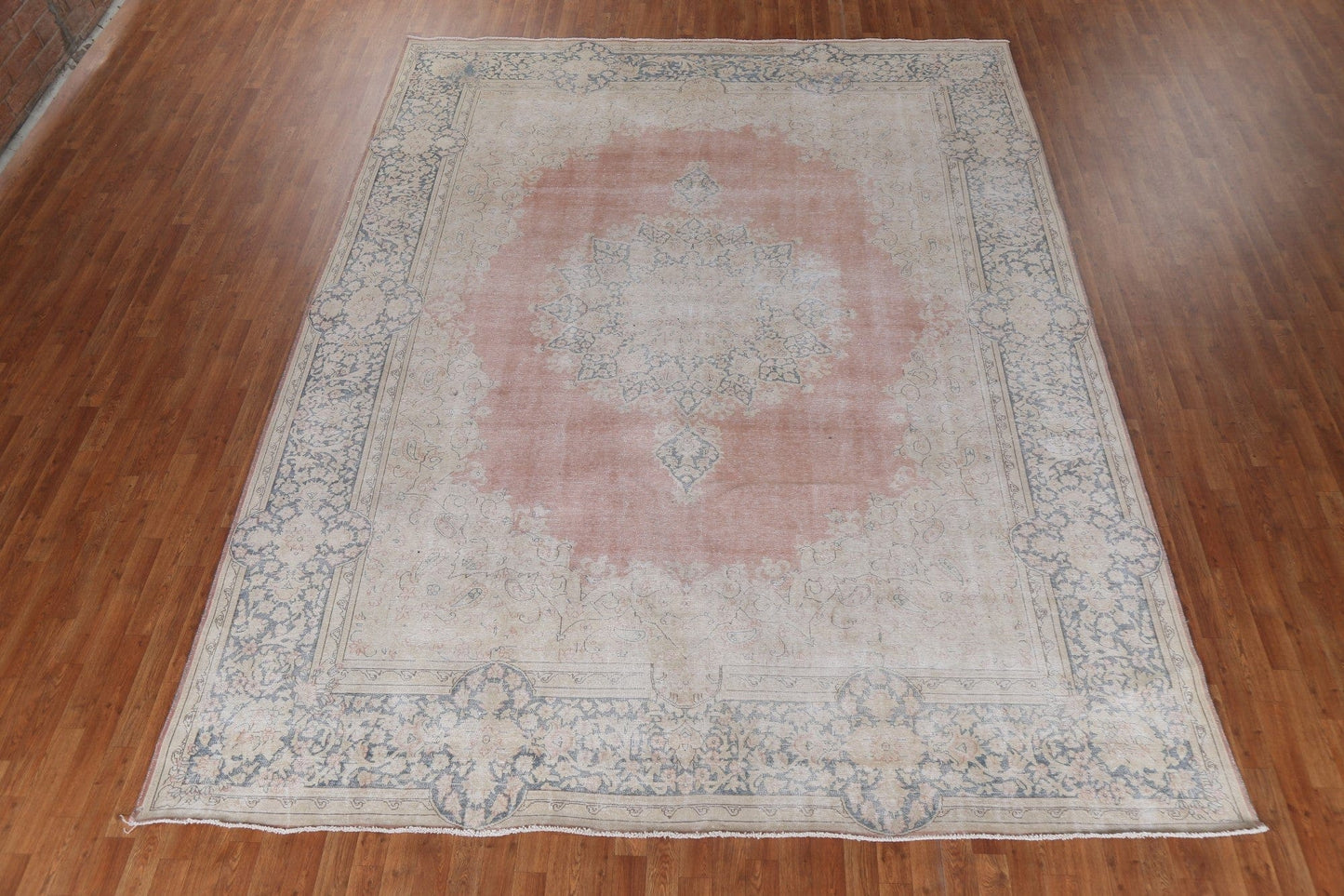 Geometric Distressed Wool Kerman Persian Area Rug 10x13