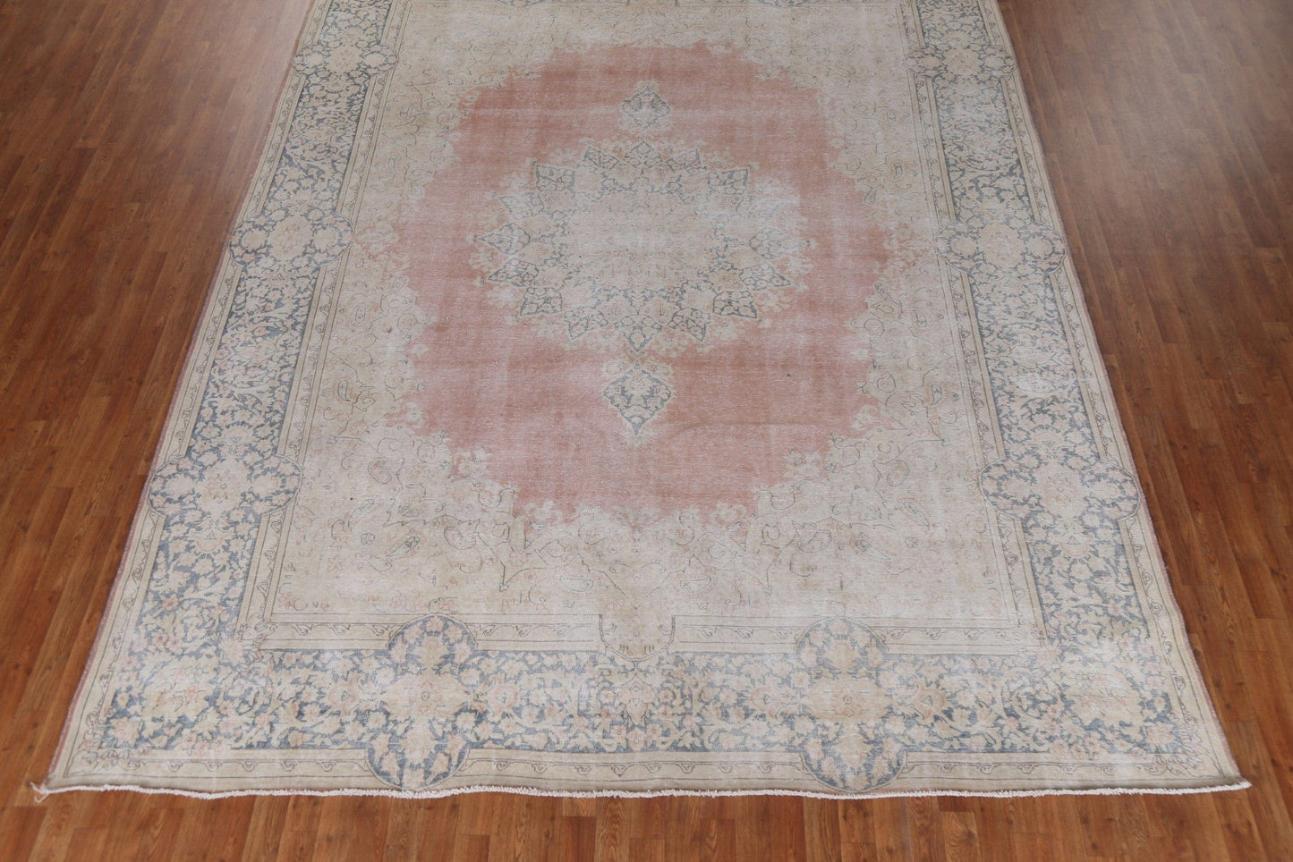 Geometric Distressed Wool Kerman Persian Area Rug 10x13