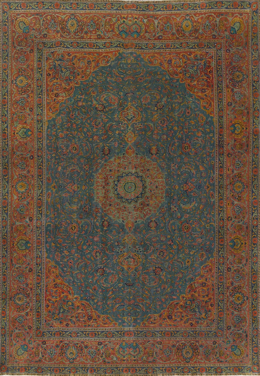 Floral Distressed Over-Dyed Tabriz Persian Area Rug 9x12