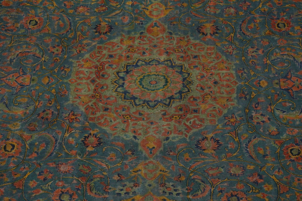 Floral Distressed Over-Dyed Tabriz Persian Area Rug 9x12