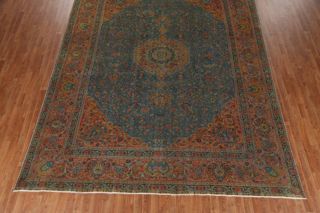 Floral Distressed Over-Dyed Tabriz Persian Area Rug 9x12