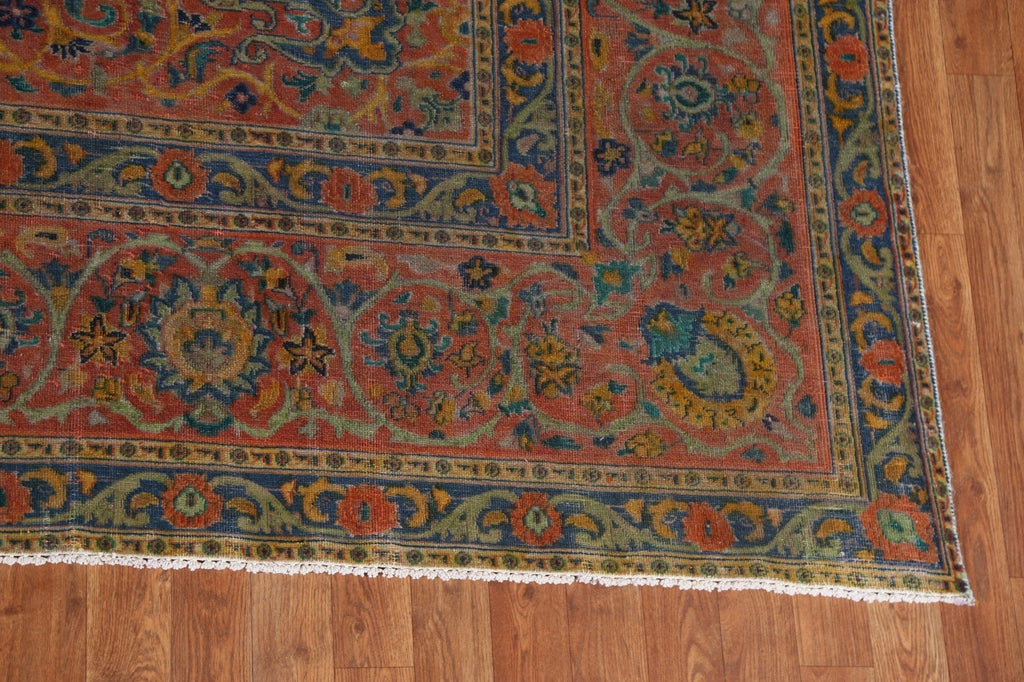 Floral Distressed Over-Dyed Tabriz Persian Area Rug 9x12