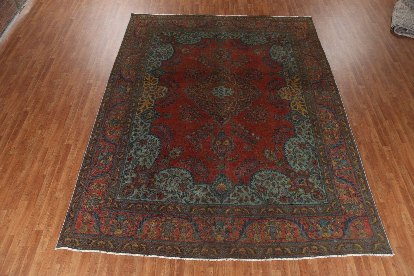 Floral Distressed Over-Dyed Tabriz Persian Area Rug 10x13