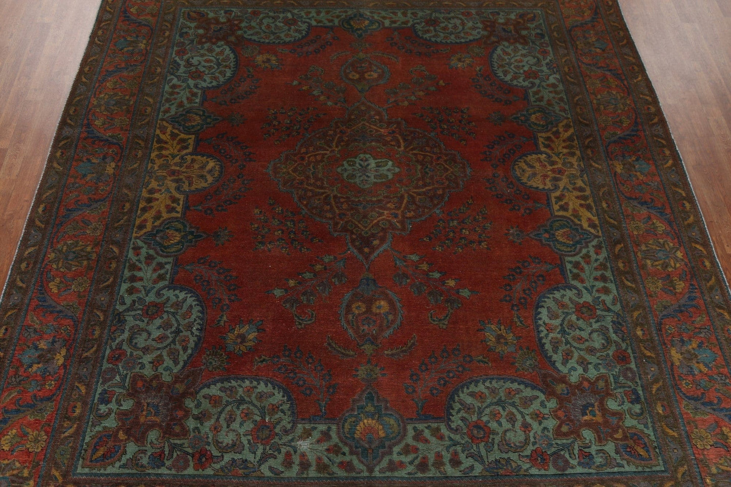 Floral Distressed Over-Dyed Tabriz Persian Area Rug 10x13