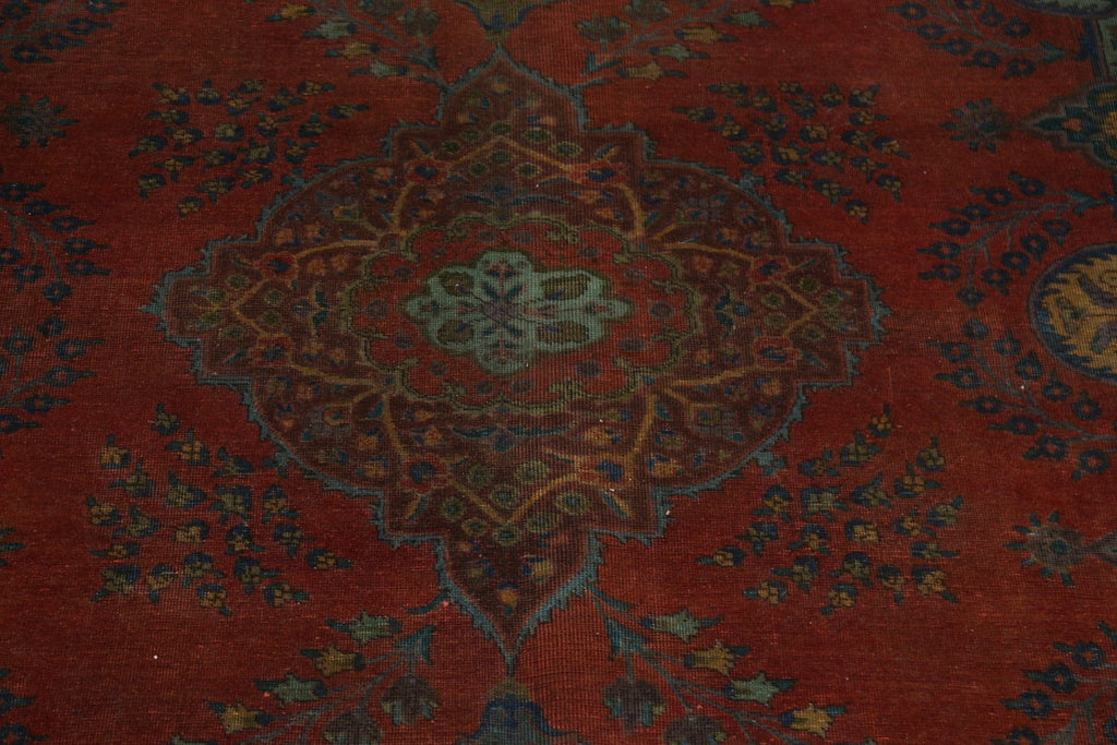 Floral Distressed Over-Dyed Tabriz Persian Area Rug 10x13