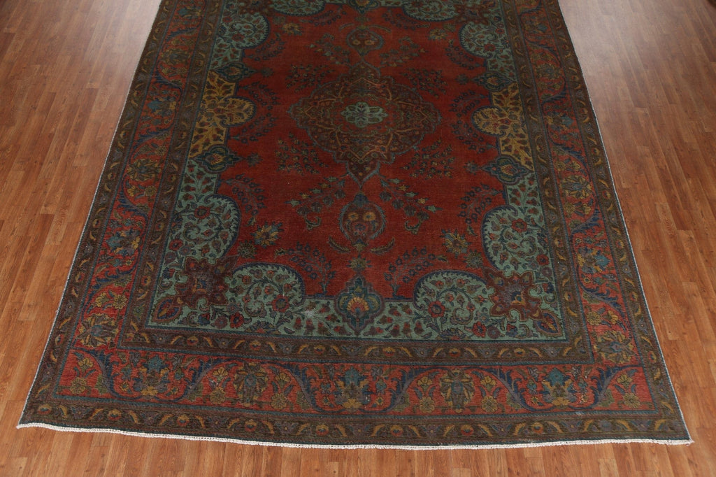 Floral Distressed Over-Dyed Tabriz Persian Area Rug 10x13