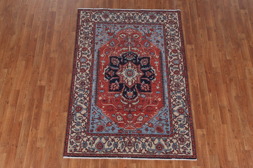 Floral Red Heriz Serapi Turkish Wool Rug 4x6