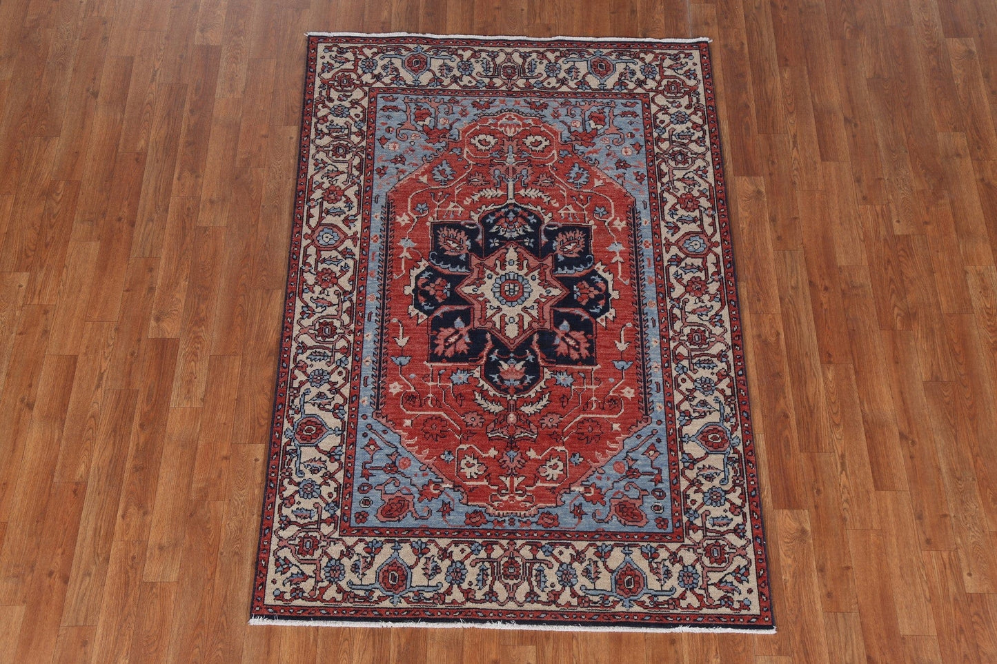 Floral Red Heriz Serapi Turkish Wool Rug 4x6