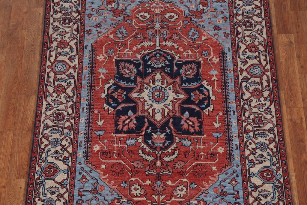 Floral Red Heriz Serapi Turkish Wool Rug 4x6