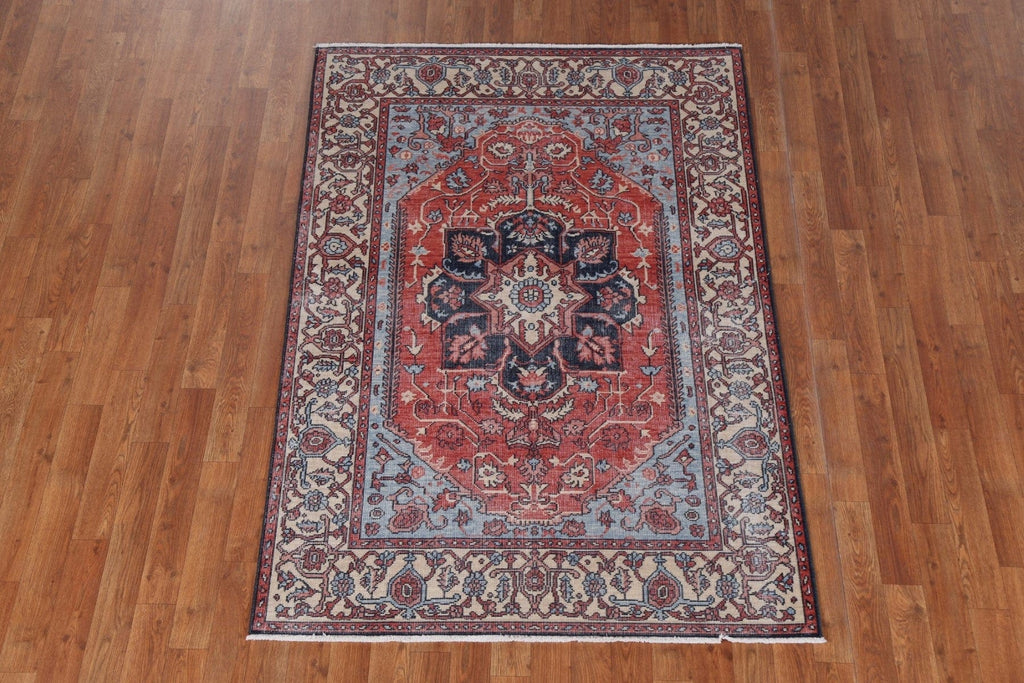 Handmade Red Serapi Wool Turkish Rug 4x6