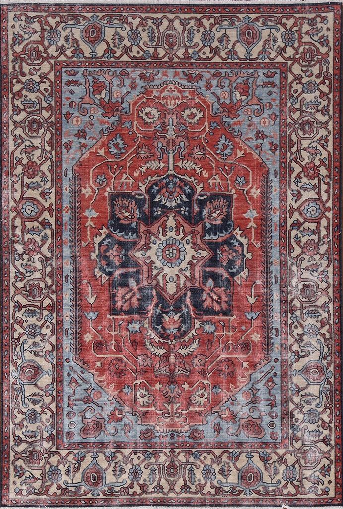 Handmade Red Serapi Wool Turkish Rug 4x6