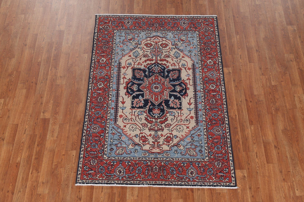 Geometric Handmade Heriz Serapi Oriental Area Rug 4x6