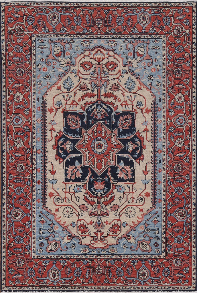 Geometric Handmade Heriz Serapi Oriental Area Rug 4x6